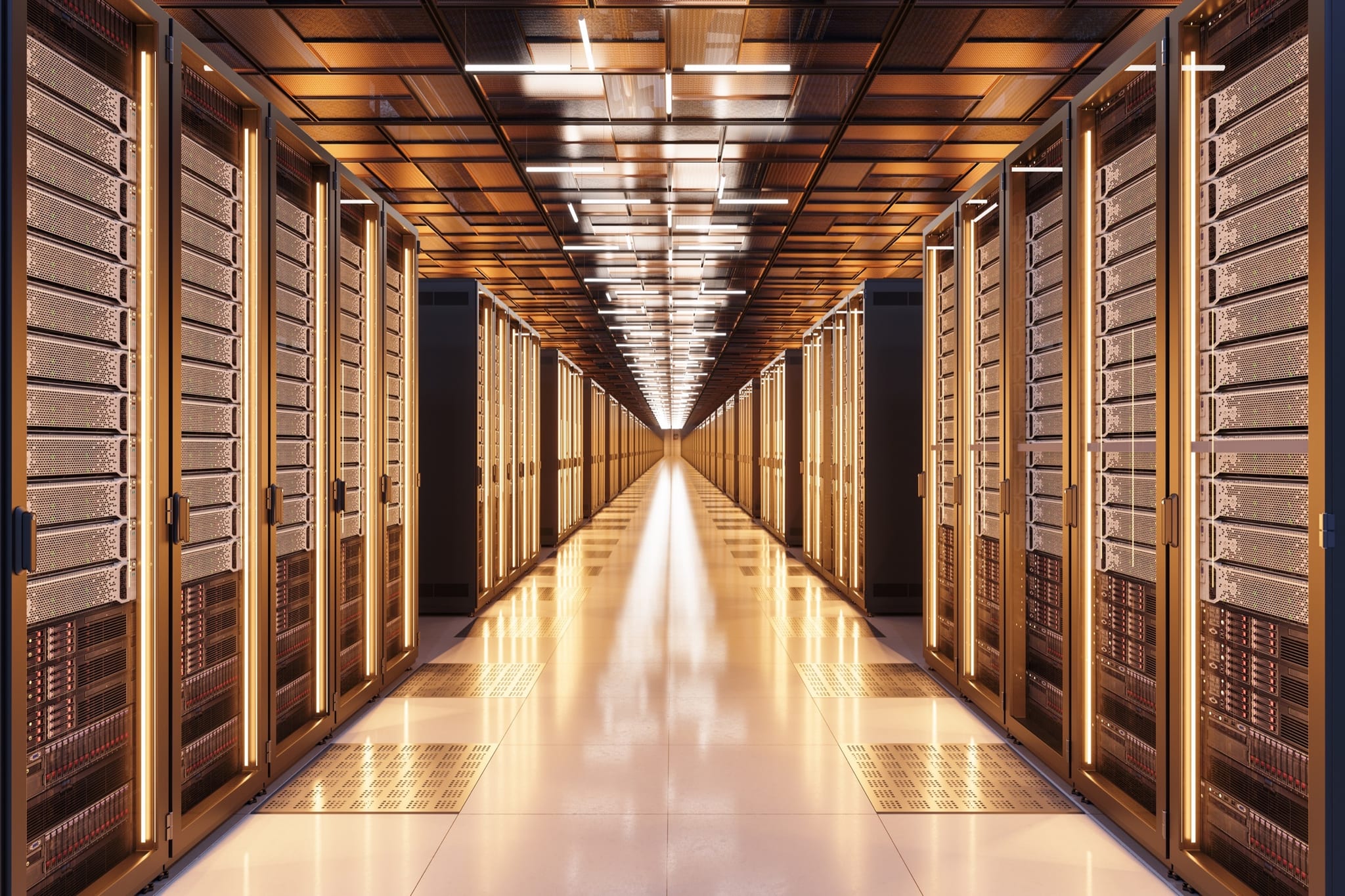 Datacenter met rijen serverracks