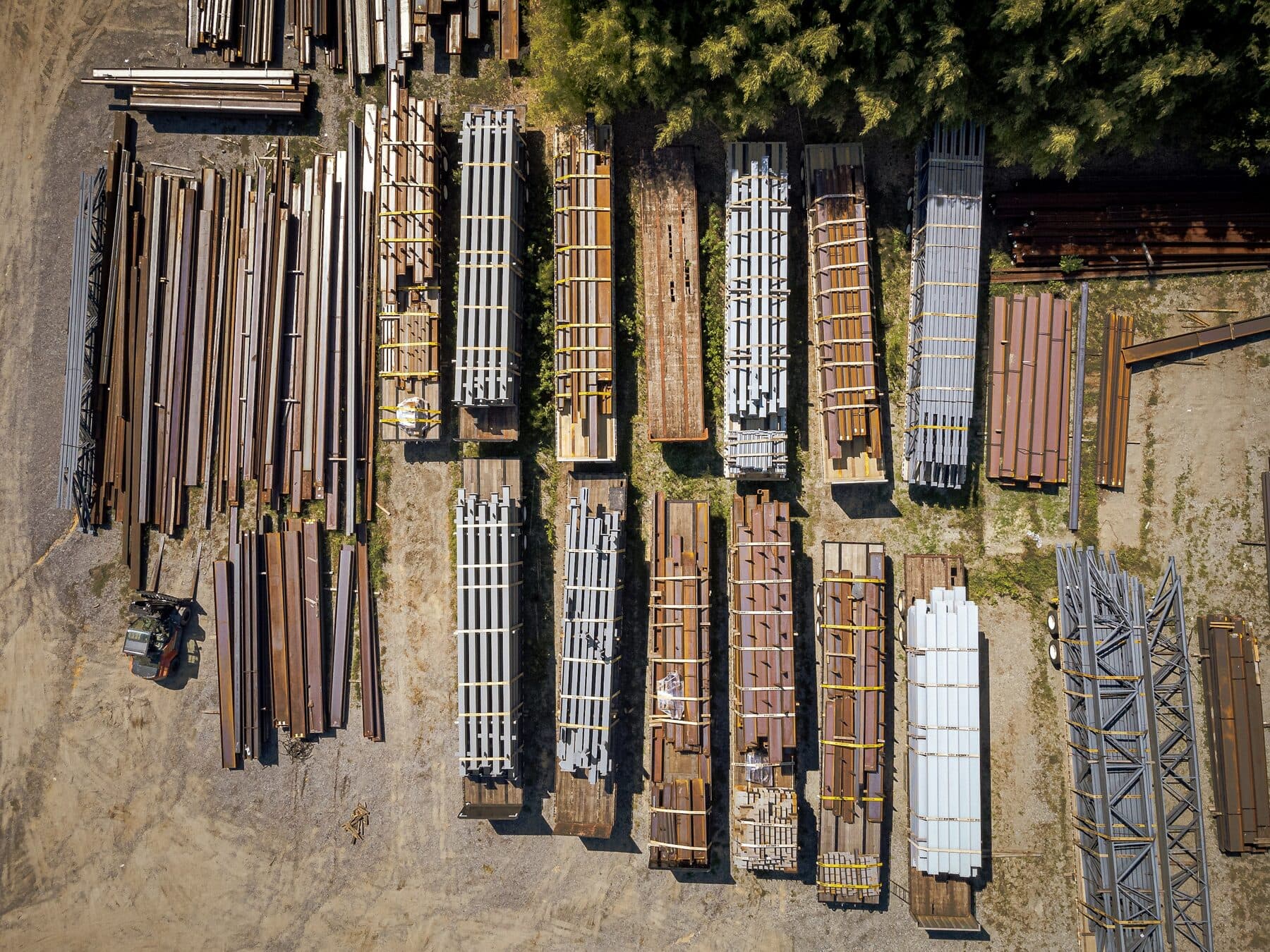 Stock of steel sections in a wholesaler's yard, seen from above